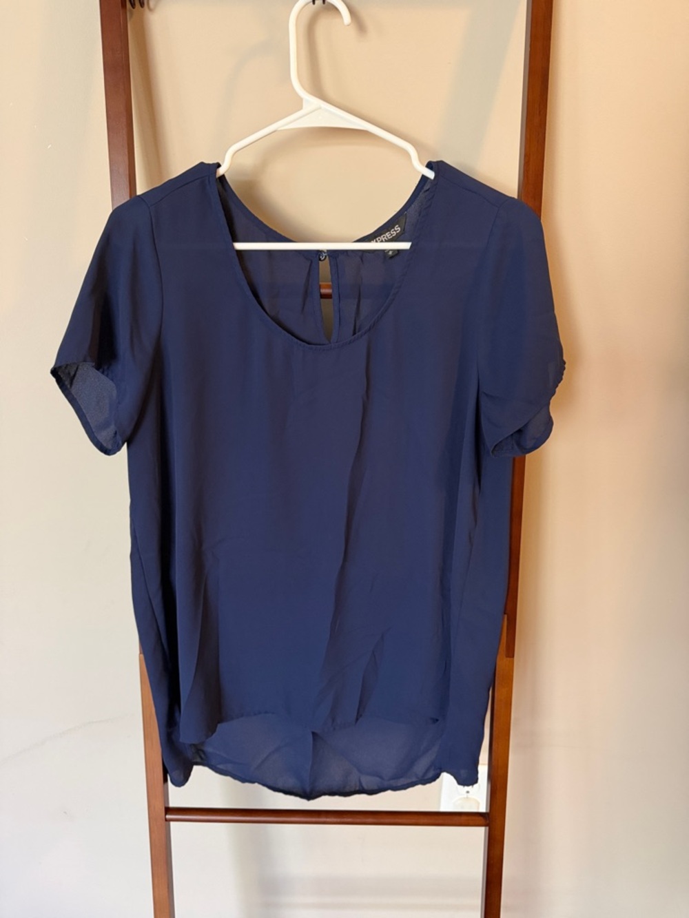 Express Navy Short Sleeve Scoop Neck Blouse